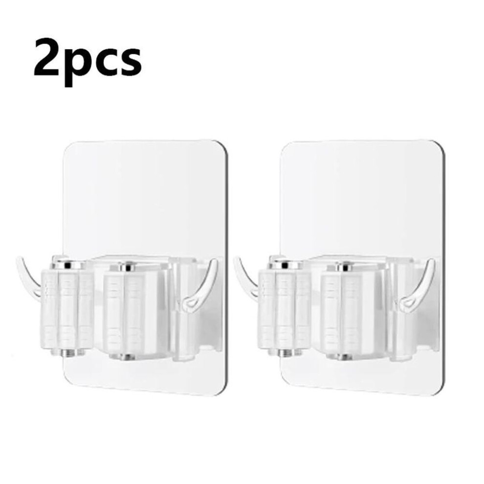 (transparent, 2pcs) Broom Holder Adhesive Mop Broom Holder With Hooks Broom Organizer Wall Mount Broom Hanger Mop Organizer Home Kitchen