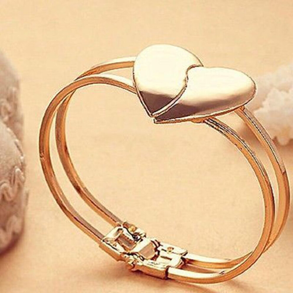 (gold) New Women Heart Bracelet 18k Gold Plated Bracelet Multilayer Chain Bangle Gift