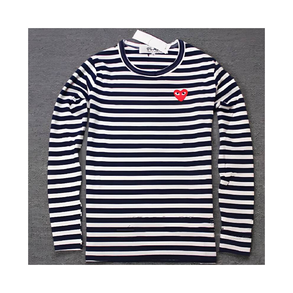 (Deep Blue, XL) Garcons Comme Des Cdg Play Little Red Heart Cotton Long Sleeve Shirts Fashion T