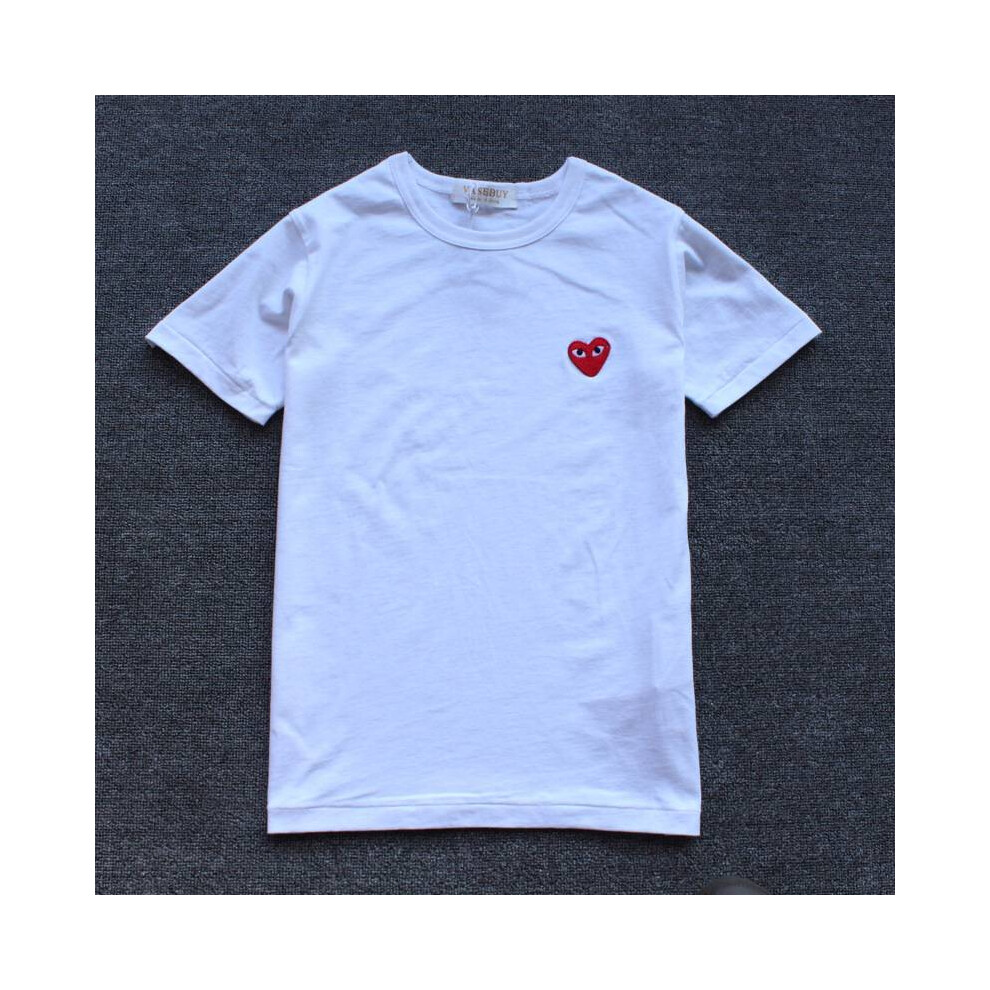(White, L) Garcons Des Comme Cdg Play Little Red Heart Cotton Short Sleeve T Shirts Fashion
