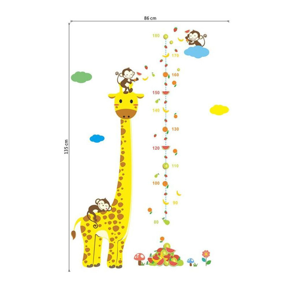 Monkey Giraffe Kids Height Animal Decal Decor Wall Sticker Chart Measure Growth
