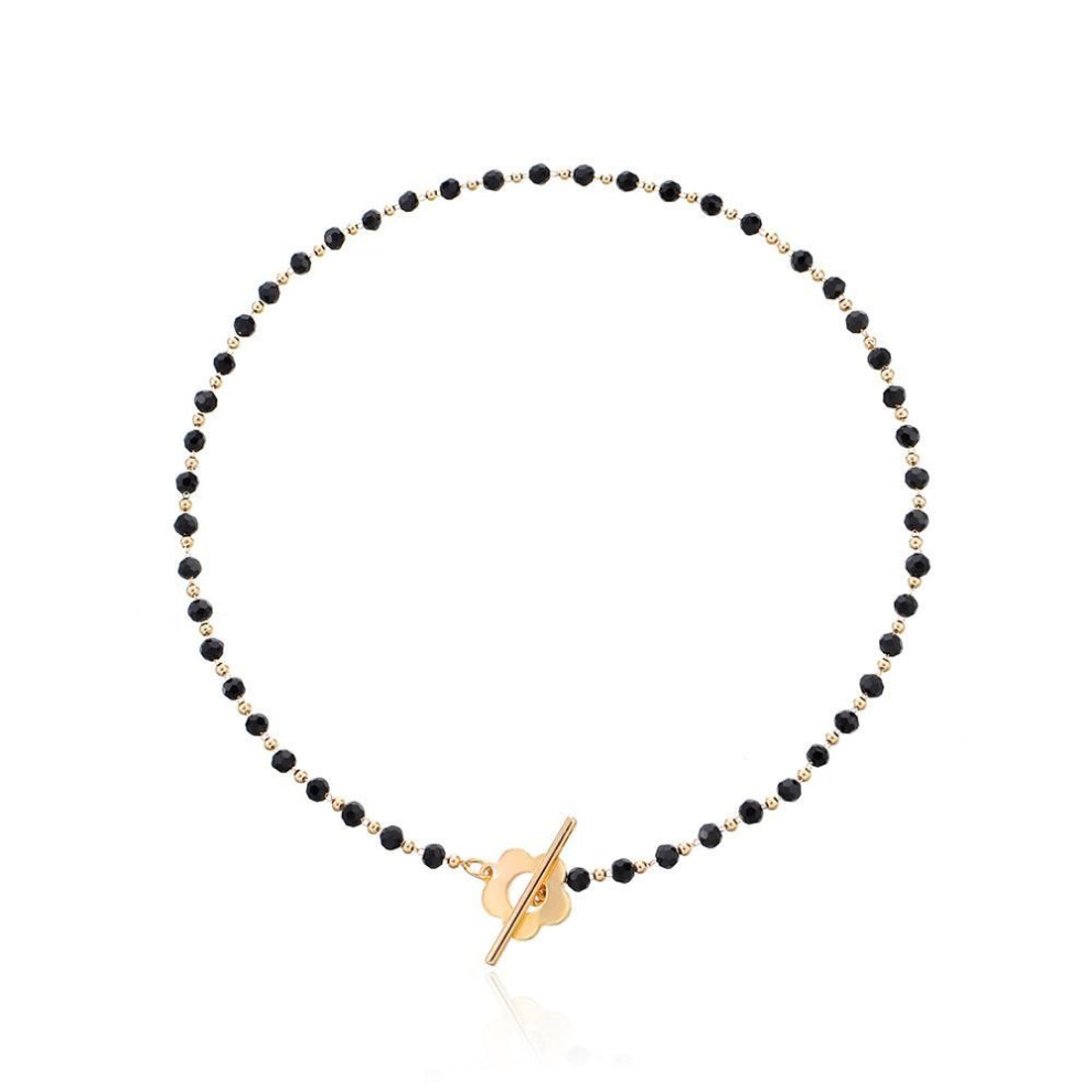 (gold) Female Women Black Crystal Ot Buckle Clavicle Chain Crystal Bead Necklace Choker Women Jewelry