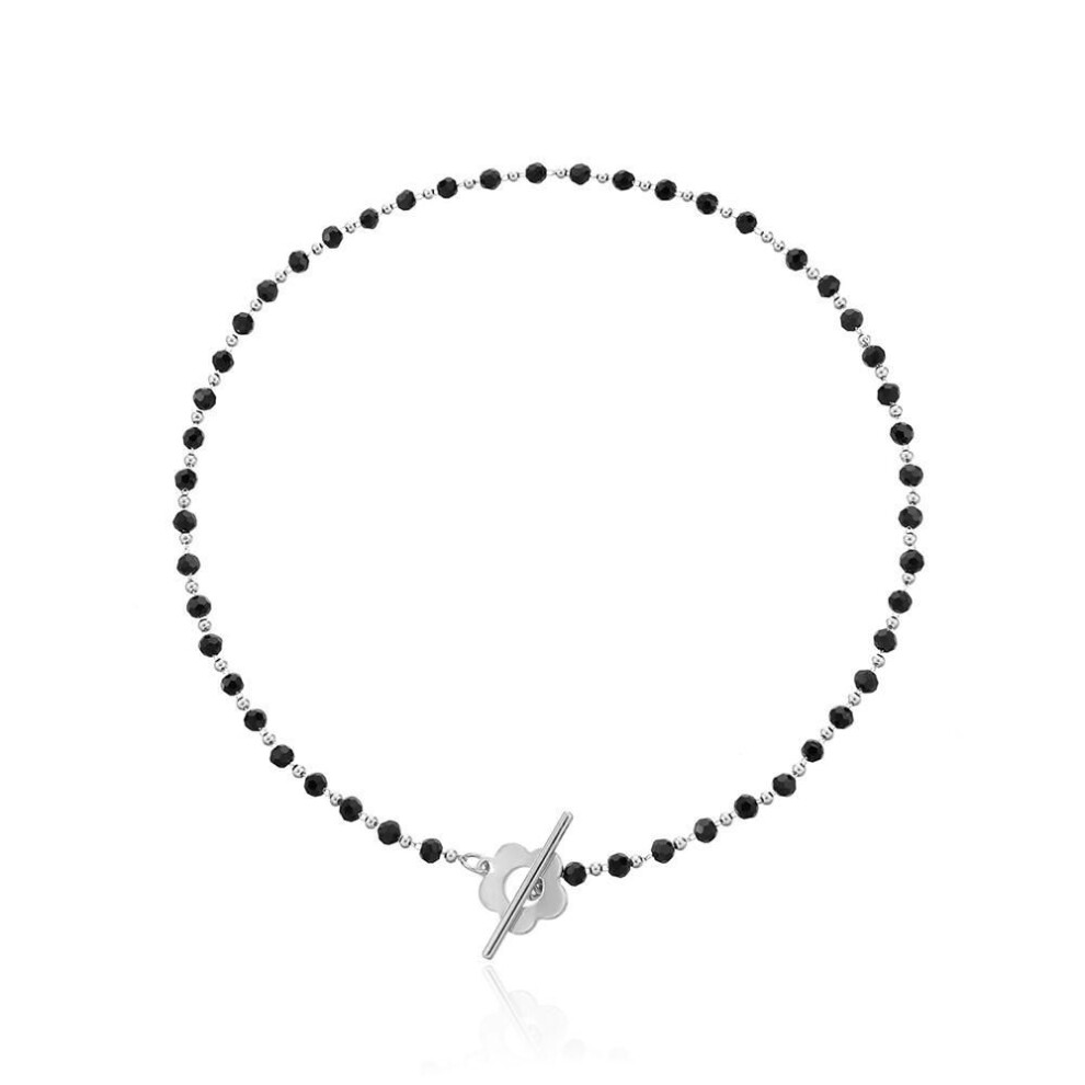 (silver) Female Women Black Crystal Ot Buckle Clavicle Chain Crystal Bead Necklace Choker Women Jewelry