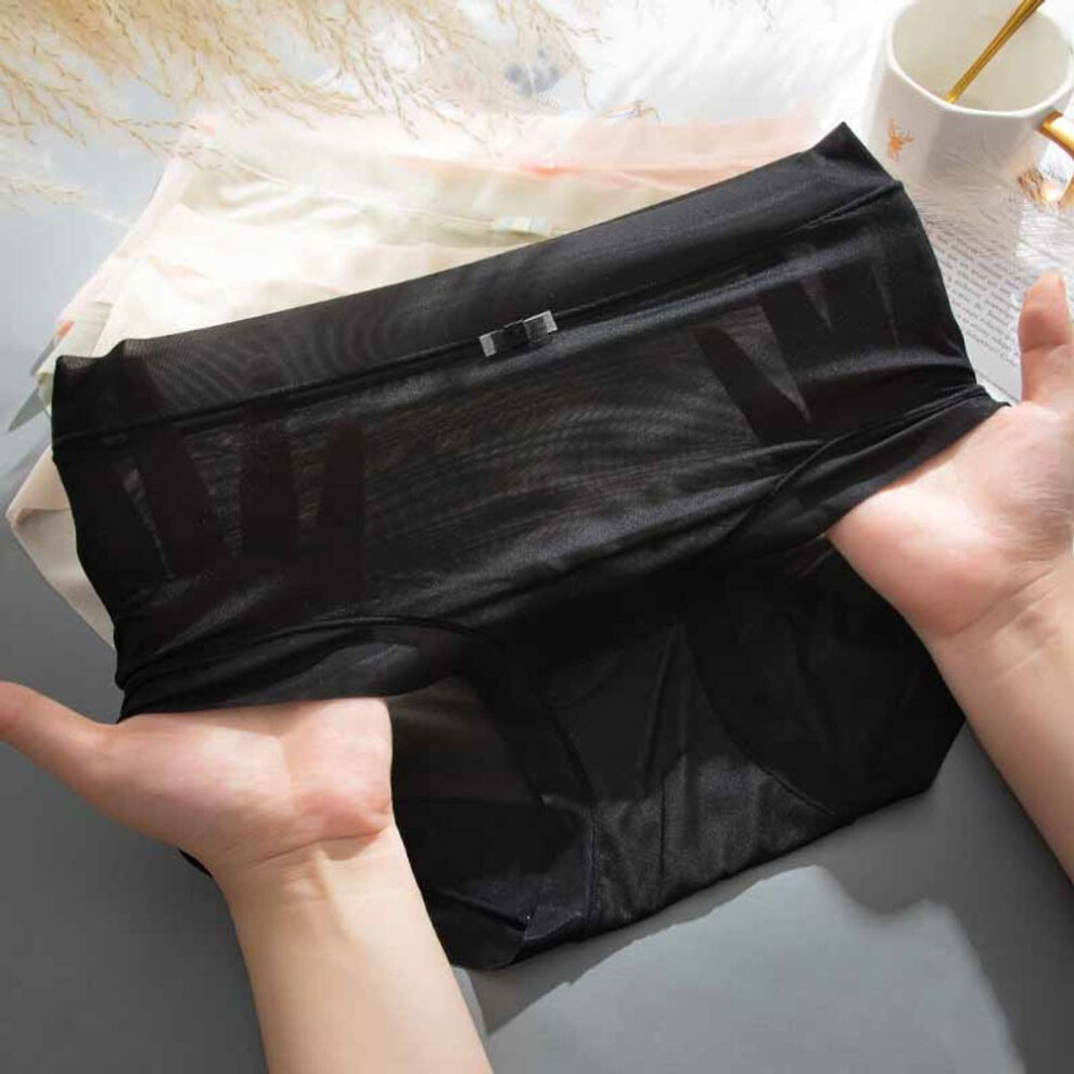 (black, L) Women's Seamless Hipster Invisible Ice Silk Bikini Panty