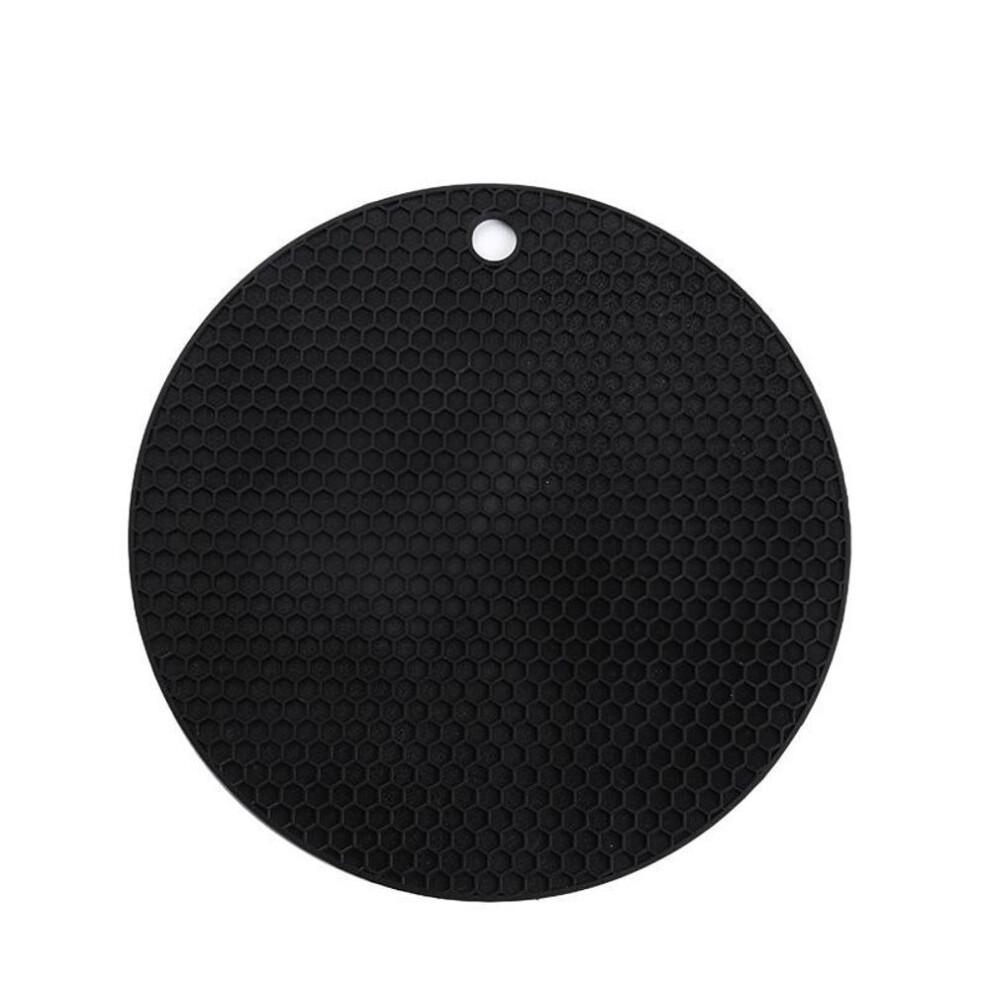 (black) Round Silicone Mat with Heat-Resistant Honeycomb Design