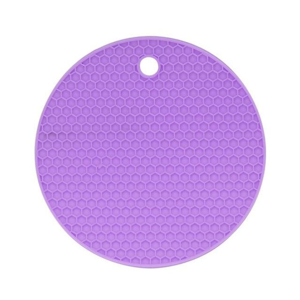 (purple) Round Silicone Mat with Heat-Resistant Honeycomb Design