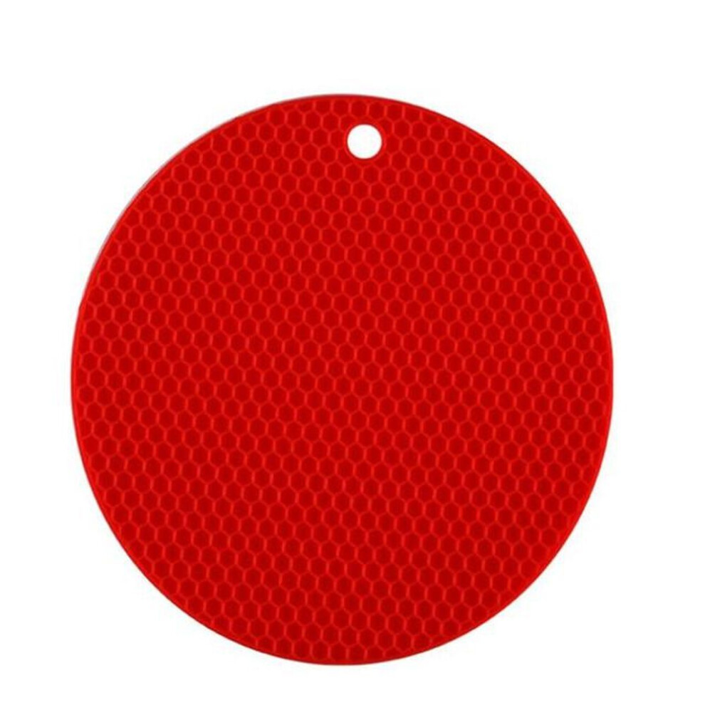 (red) Round Silicone Mat with Heat-Resistant Honeycomb Design