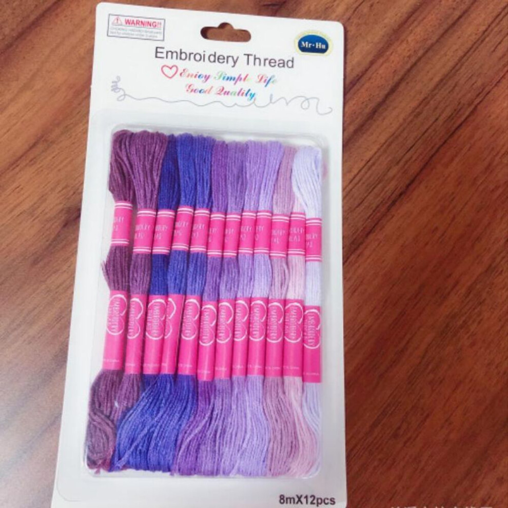 (purple) 12pcs Multicolor Similar Dmc Thread Cross Stitch Cotton Sewing Skeins Embroidery Thread Floss Kit Diy Sewing Tools