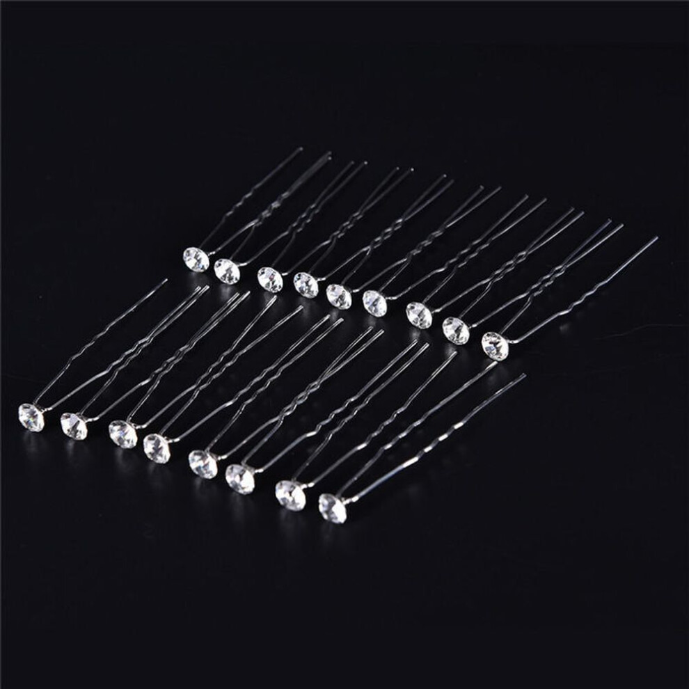 20pcs Clear Crystal Rhinestone Diamante Wedding Bridal Prom Hair Pins Hairpin