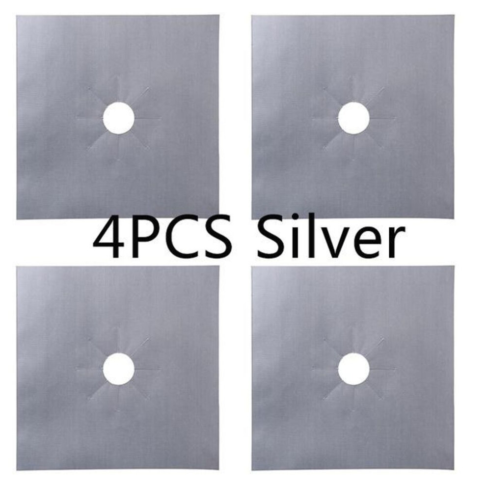 (silver) 4pcs Stove Protector Cover Liner Gas Stove Protector Stovetop Burner Protector Kitchen Accessories Mat Cooker Cover