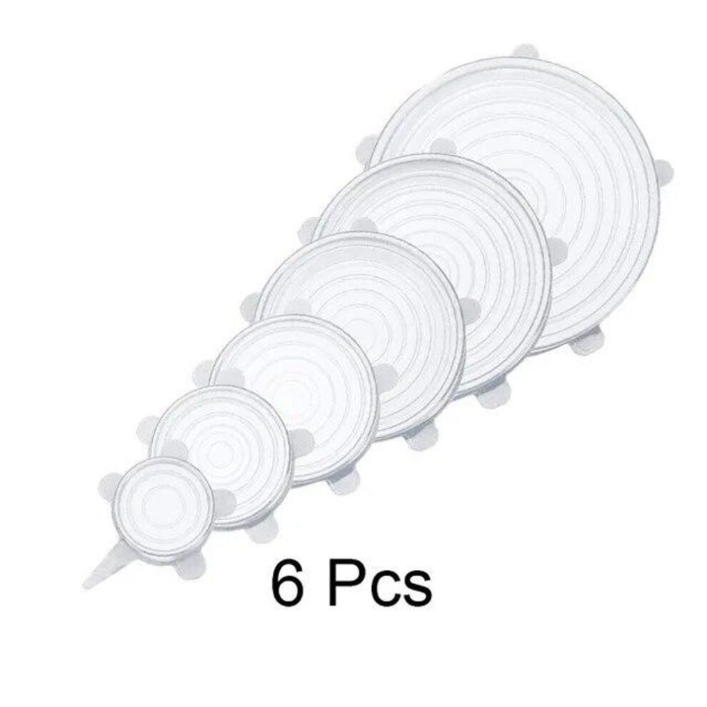 (white) 6pcs Silicone Stretch Lids Universal Silicone Food Wrap Bowl Pot Lid Silicone Cover Pan Cooking Kitchen Accessories