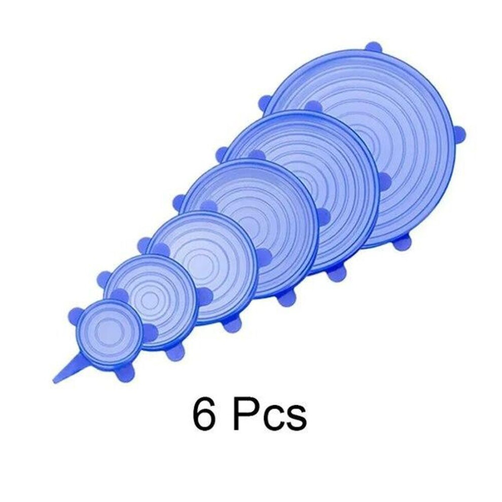 (blue) 6pcs Silicone Stretch Lids Universal Silicone Food Wrap Bowl Pot Lid Silicone Cover Pan Cooking Kitchen Accessories
