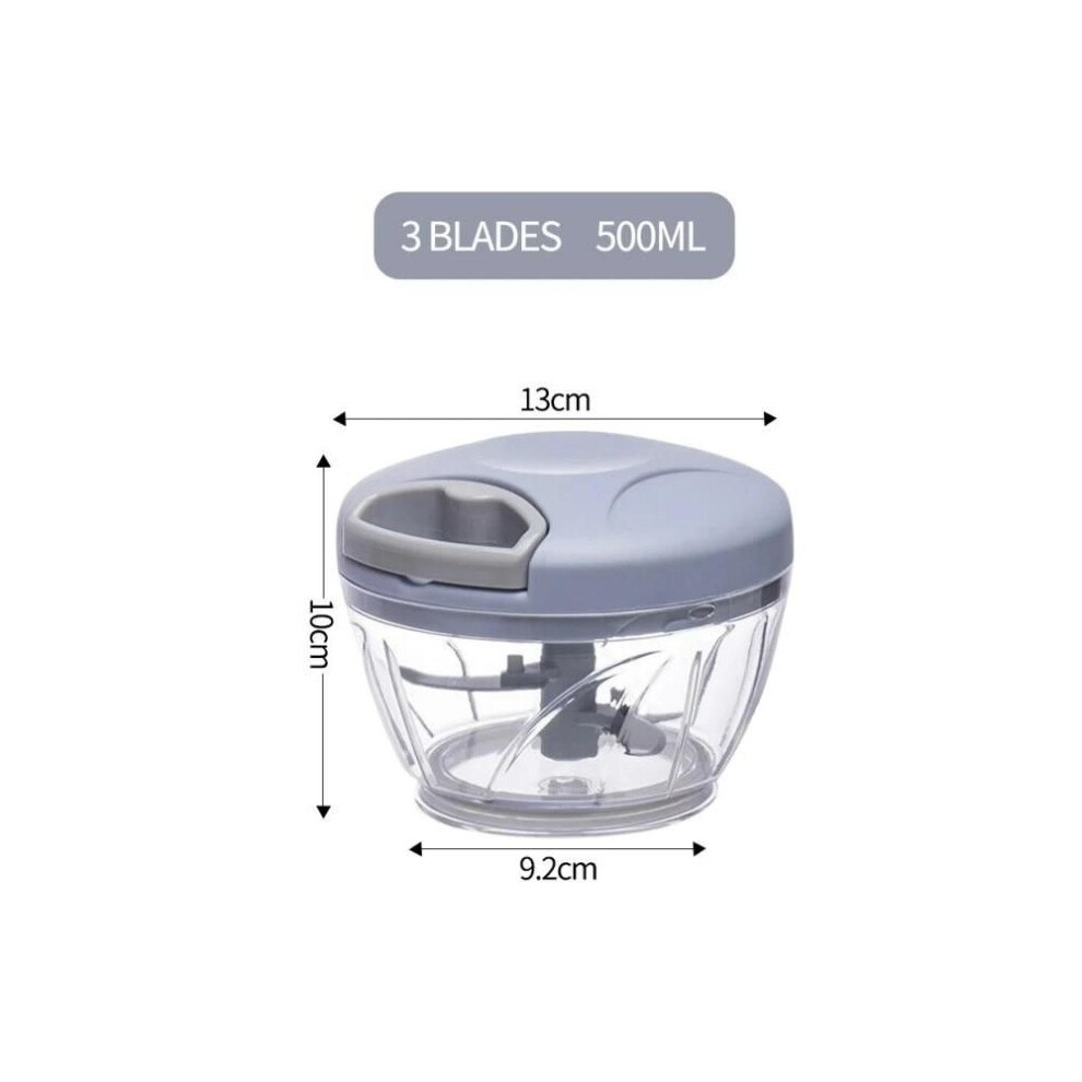 (blue) Household Garlic Press Manual Meat Grinder 3 Blades Hand-pulled Vegetable Cutter Kitchen Food Processing Tool
