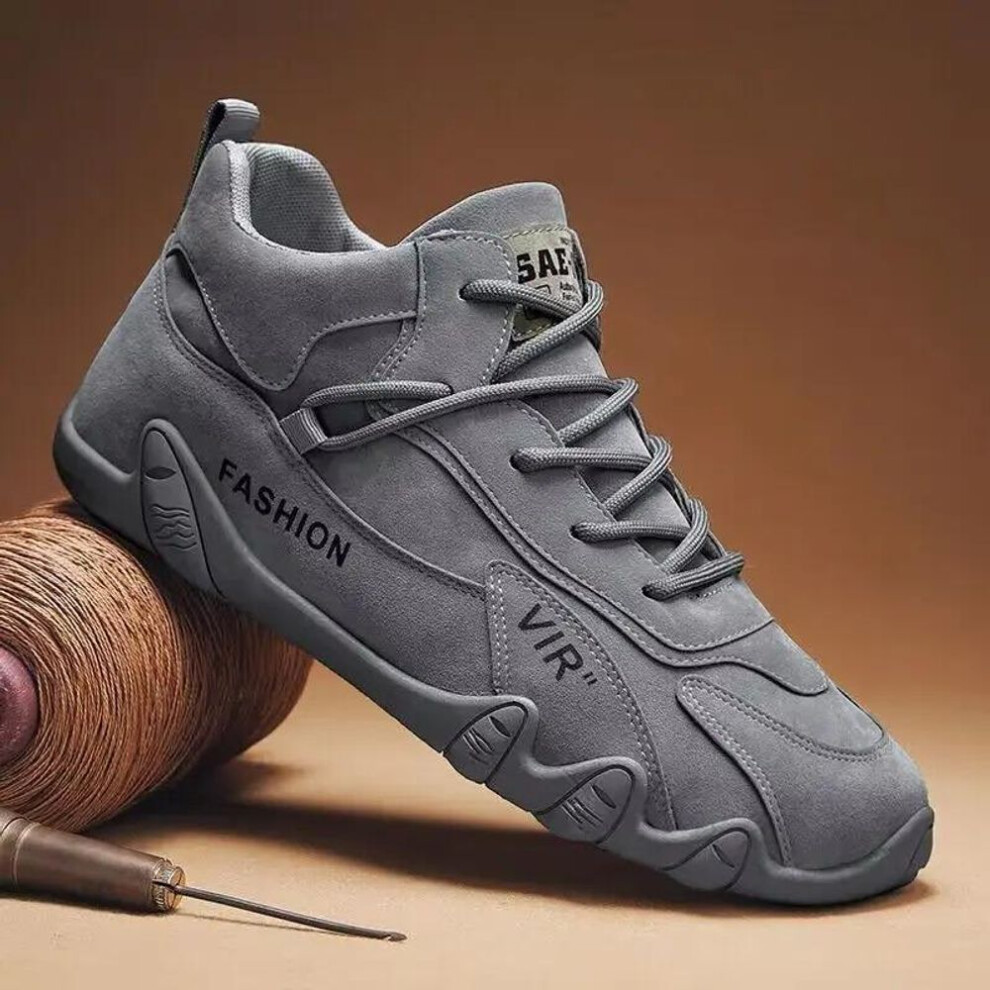 (grey, 43) Men Shoes Breathable Non Slip Work Shoes for Male Fashion Sneakers Outdoor Walking Flats Skateboard Sneakers