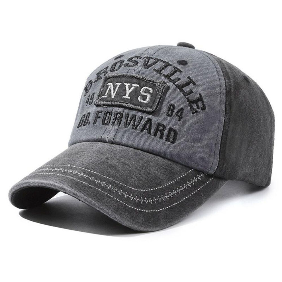 (black,grey, 55cm-60cm) Unisex Washed Cotton Cap Letter Embroidery Baseball Cap For Men Women Streetwear Dad Hats