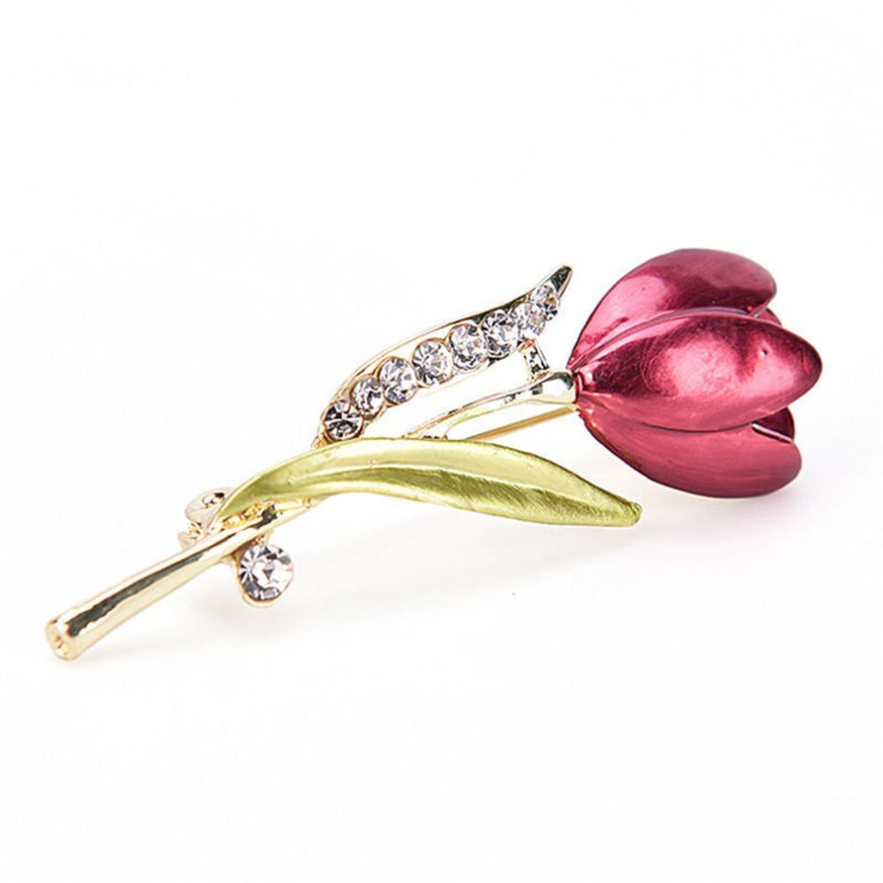 Elegant Tulip Flower Brooch Pin Rhinestone Crystal Clothes Accessories Jewelry