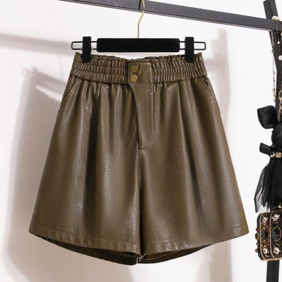(brown, S) DIMANAF Plus Size 2024 Autumn Winter New PU Leather High Waist Casual Shorts Women Loose Wide Leg Pants Short Pants