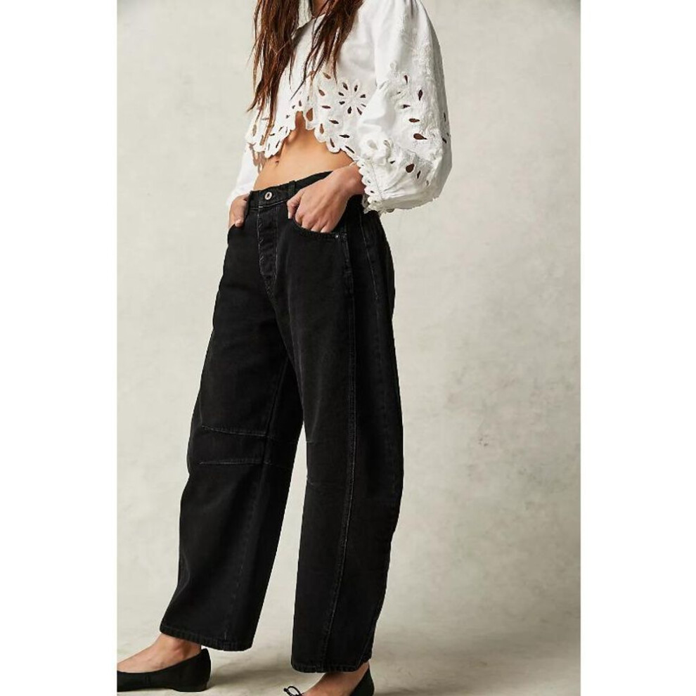 (black, XL) Fashion Loose Women Cropped Jeans New Casual Elegant Woman Haren Wide Leg Denim Pants Spring Autumn Casual Ladies Simple Denim Trousers 1102