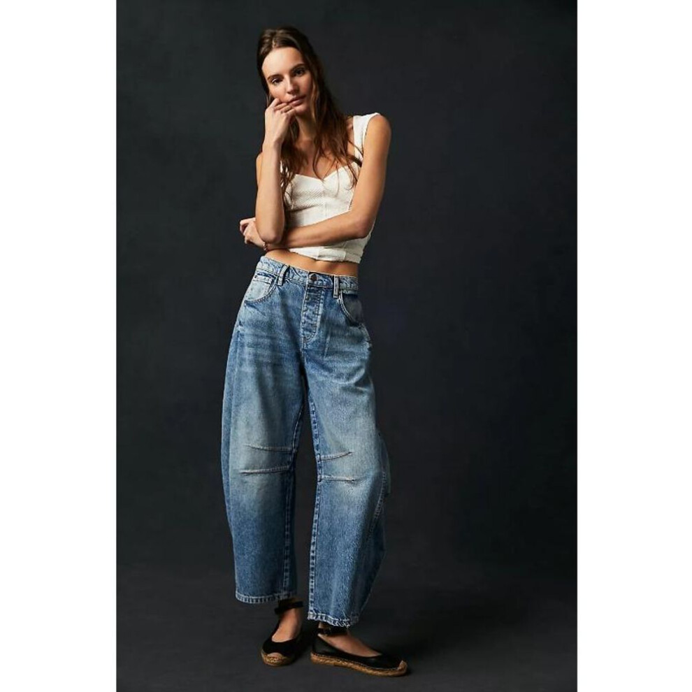 (dark blue, M) Fashion Loose Women Cropped Jeans New Casual Elegant Woman Haren Wide Leg Denim Pants Spring Autumn Casual Ladies Simple Denim Trousers 1102