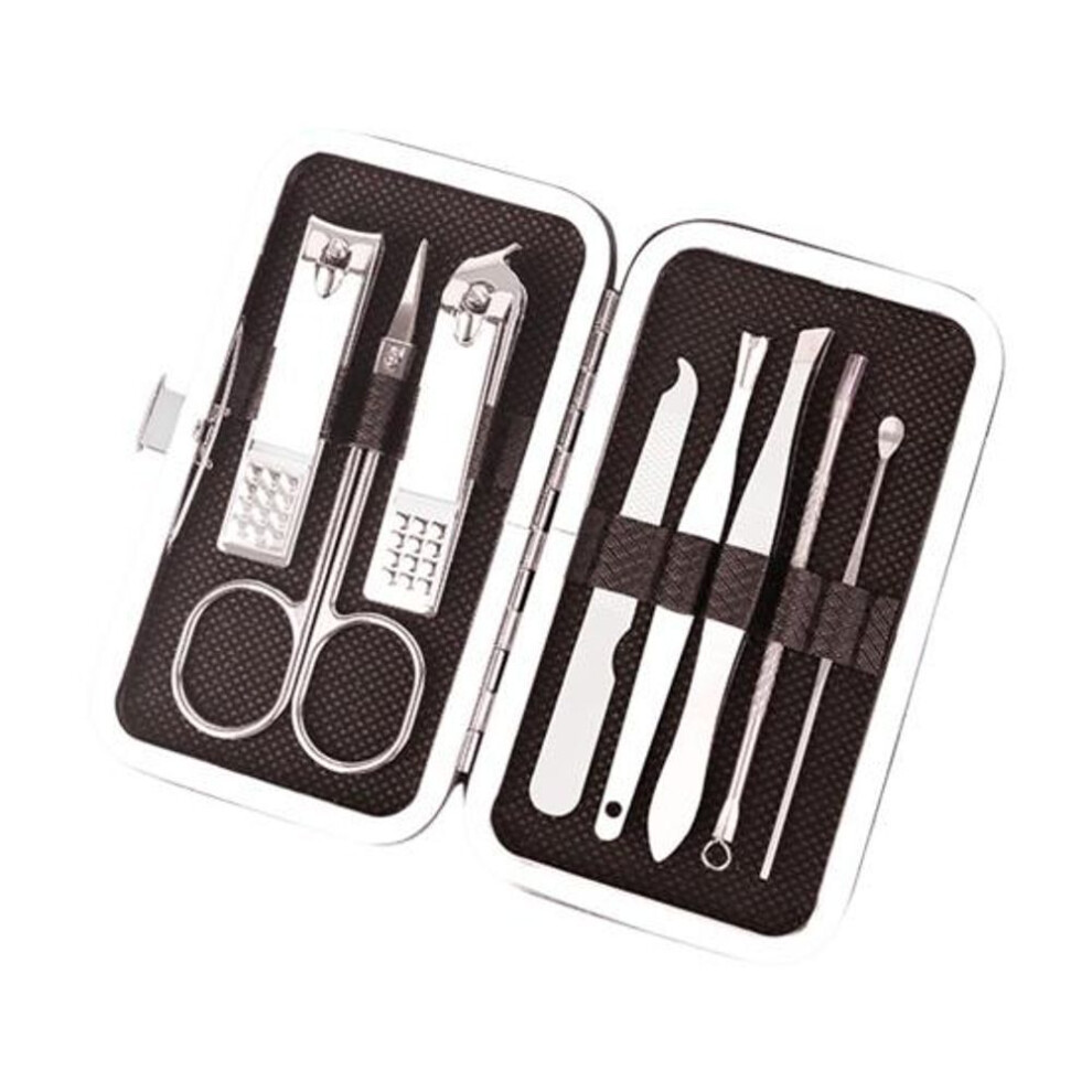 (black) 8pcs Nail Clipper Set Professional Stainless Steel Manicure Pedicure Kit With Case Nail Clippers Files Tweezers Ear Picks Compact Gift For Home Travel