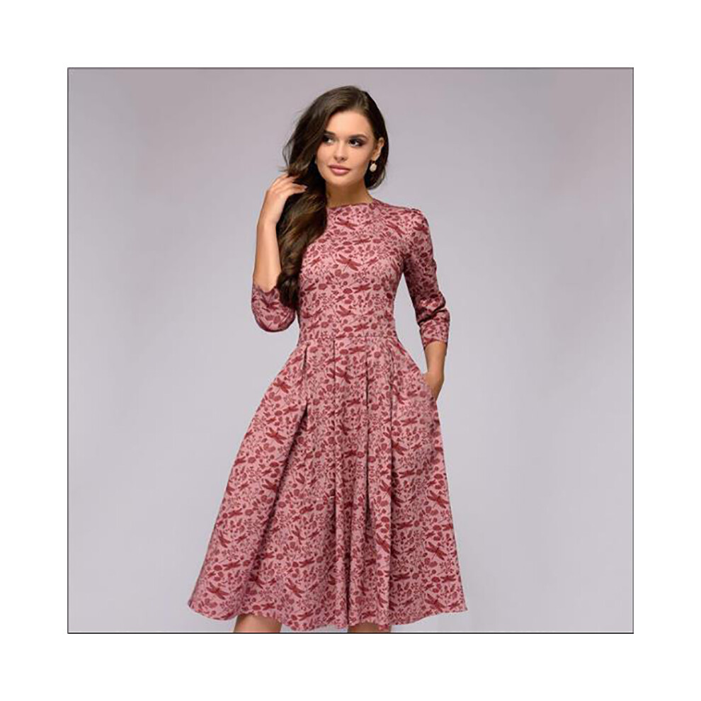 (Pink, 3XL) Vintage Fashion Womens Print Long Sleeve Puff Dress Floral Dress Dress Beach-image-OPC-PFZV95G-NEW