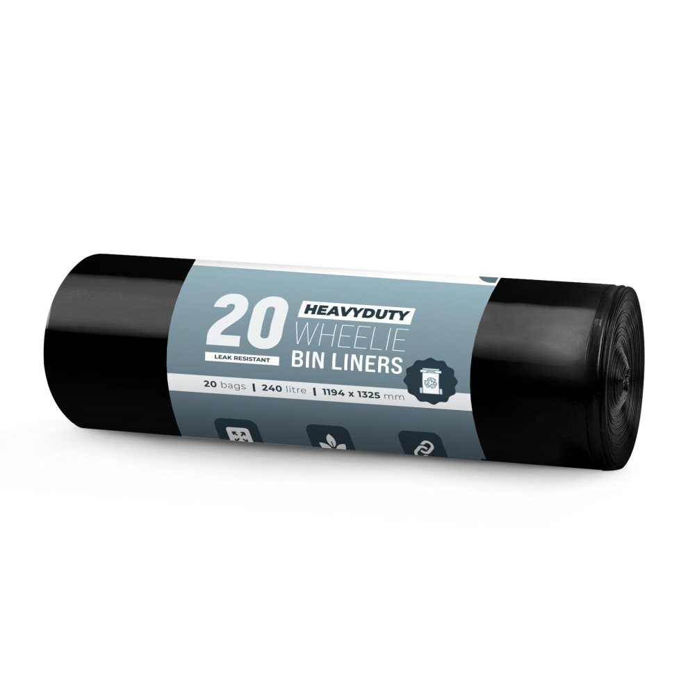 Ecobag - 20 Pack Eco-Friendly Wheelie Bin Liners - 240L - Heavy Duty