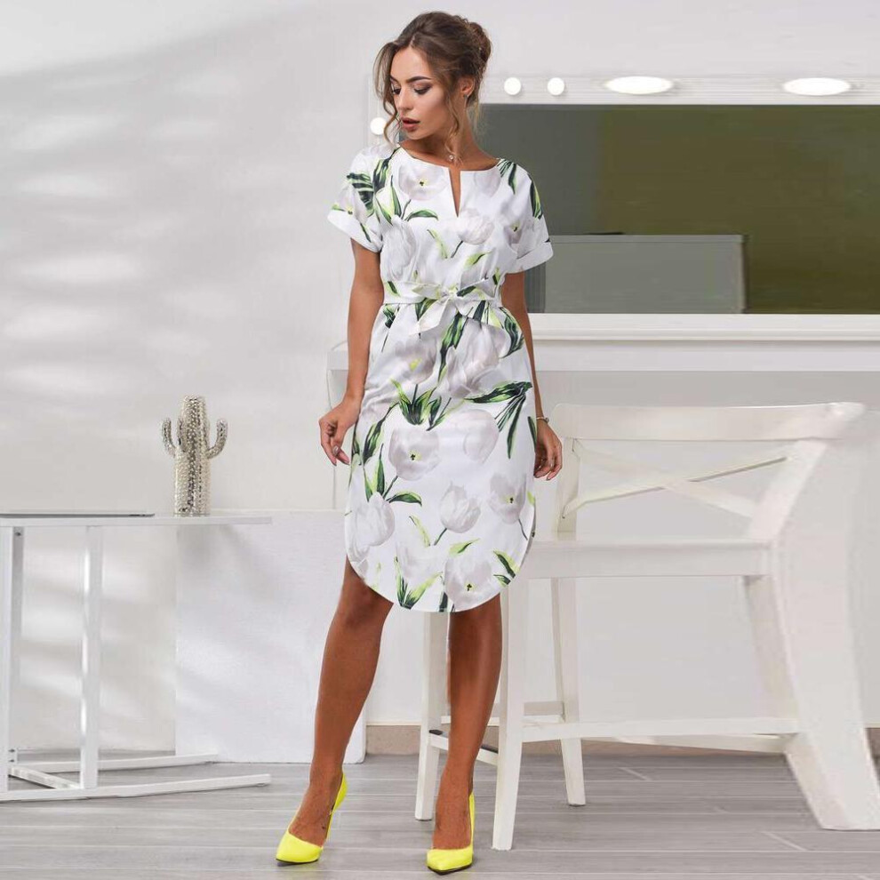 (Green, S) Short Sleeve Women Boho Style Midi Beach Dress Floral Printed Summer Dress Split-image-OPC-PFZVB9F-NEW