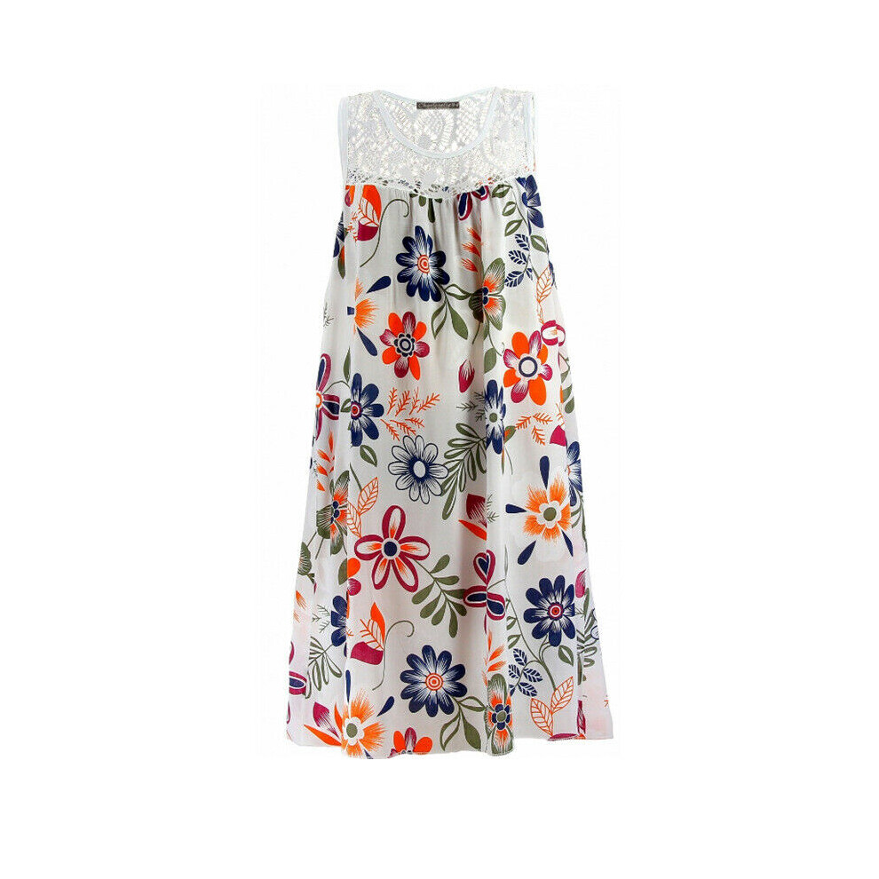 (White, L) Womens Sleeveless Summer Floral A Line Dress Cocktail Party Beach Sundress Midi-image-OPC-PFZVB9Y-NEW