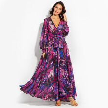 (Purple, S) Chiffon Ladies Women Boho Long Sleeve Party Evening Cocktail Dress Maxi Prom