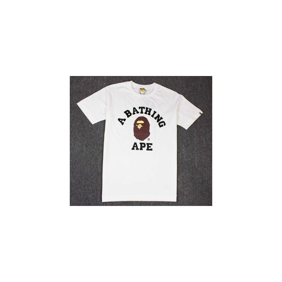 (White, L) Bape Menwomen A Bathing Ape Head Short Sleeve Tee Cotton Round Tshirt Collar