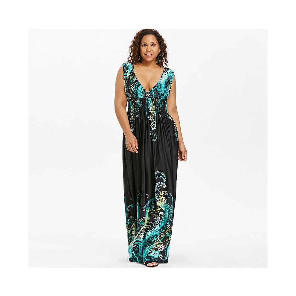 (Green, Tag 4XL=US 2XL) Women Without Dress Sleeve Sleeveless V Neck Evening Party Gown Maxi Long Dress-image-OPC-PFZVC7J-NEW