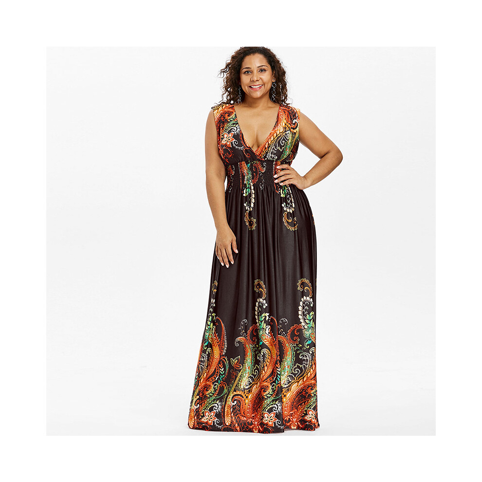 (Coffee, Tag 5XL=US 3XL) Women Without Dress Sleeve Sleeveless V Neck Evening Party Gown Maxi Long Dress-image-OPC-PFZVC7X-NEW