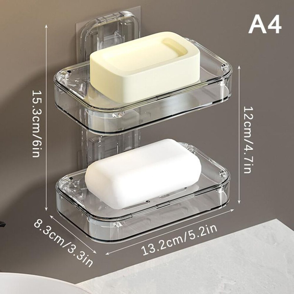 (gray, Double Layer) Wall Mounted Soap Holder Self Adhesive Soap Rack Bathroom Soap Dish No Drilling