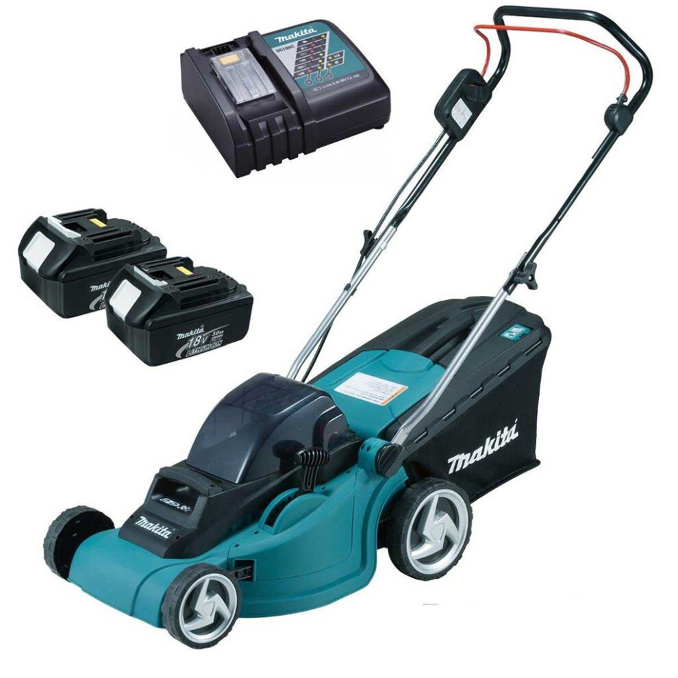 Makita DLM380RFE 18v 36v LXT Cordless Lawn Mower + 2 x 3.0ah Batteries + Charger