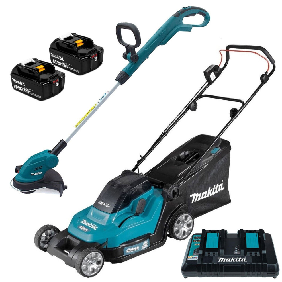 Makita DLM432PT2 18v / 36v LXT Cordless Battery Lawn Mower 2 x 5.0ah + Trimmer
