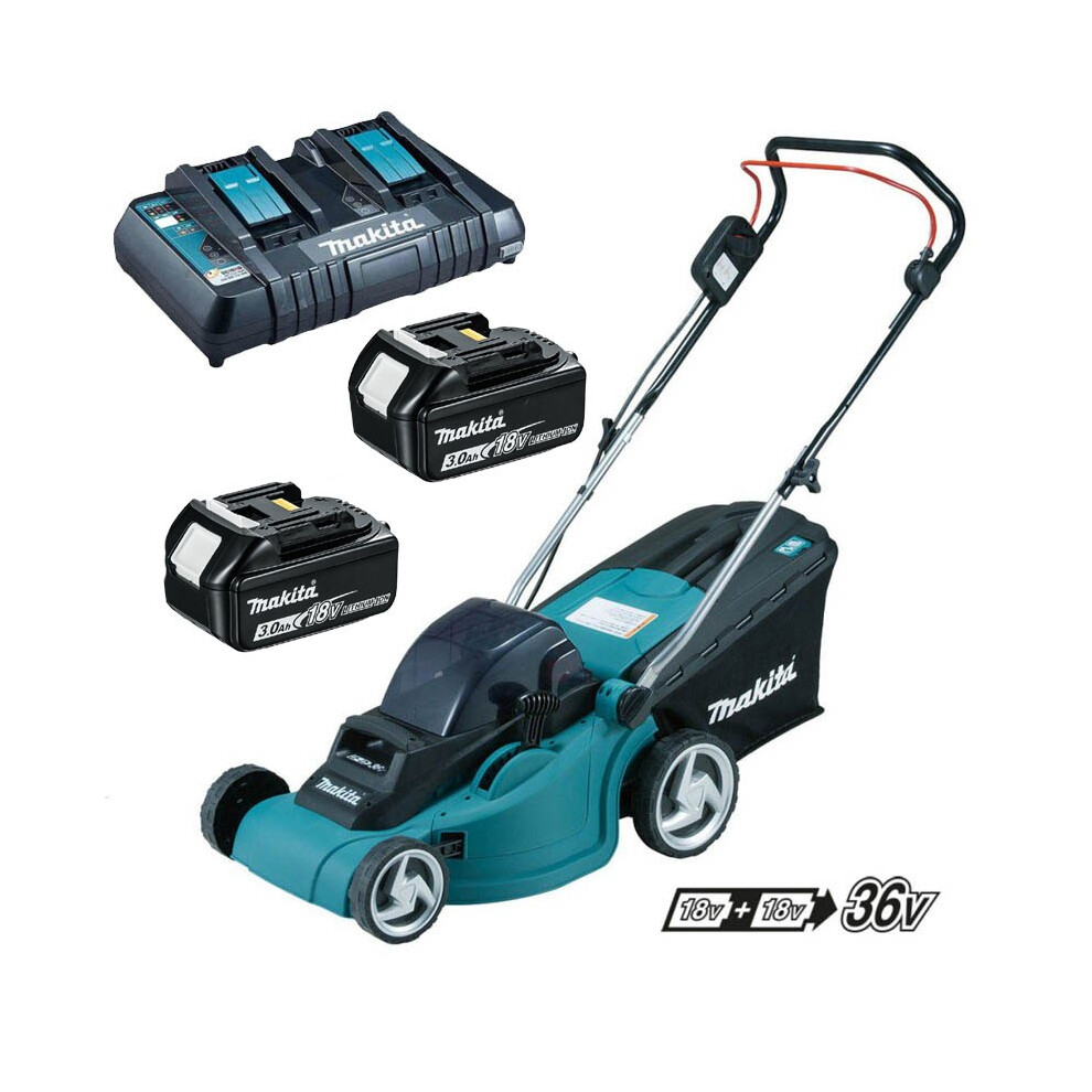 Makita DLM380RT2 18v 36v LXT Cordless Lawn Mower 2 x 3.0ah Battery Dual Charger
