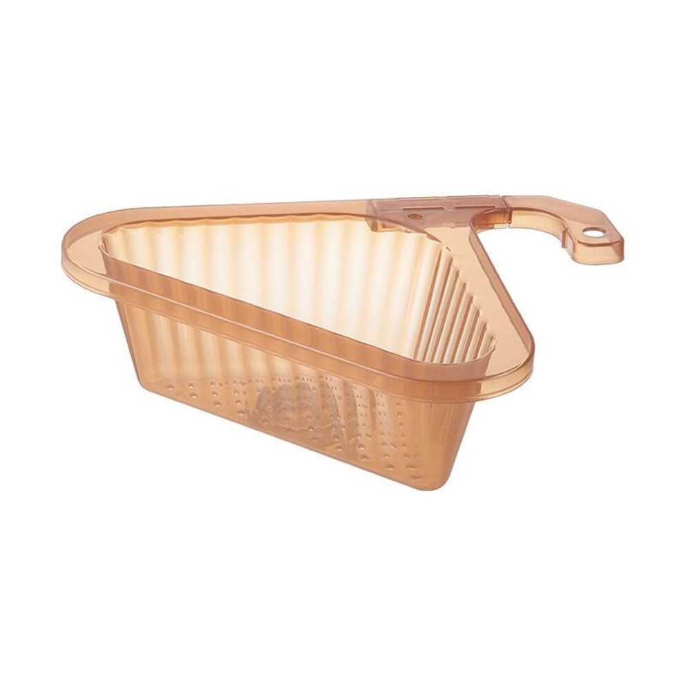 (brown) Kitchen Sink Filter Basket Corner Drain Strainer Basket Triangular Sink Storage Multi-functional Hanging Filtering Draining Rack