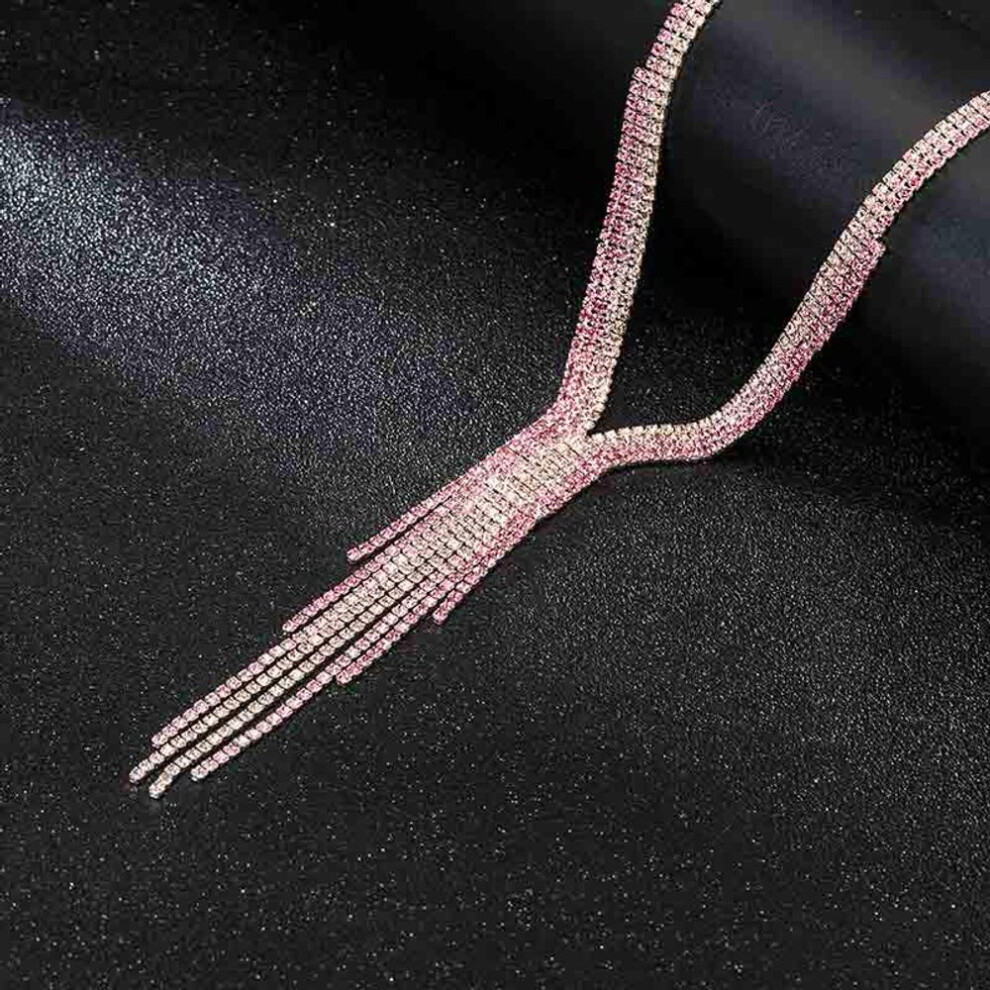 (pink, 40+7.5cm) Long Tassel Simple Crystal Rhinestone Choker Necklace Women Gem Statement Collares Chokers Bijoux
