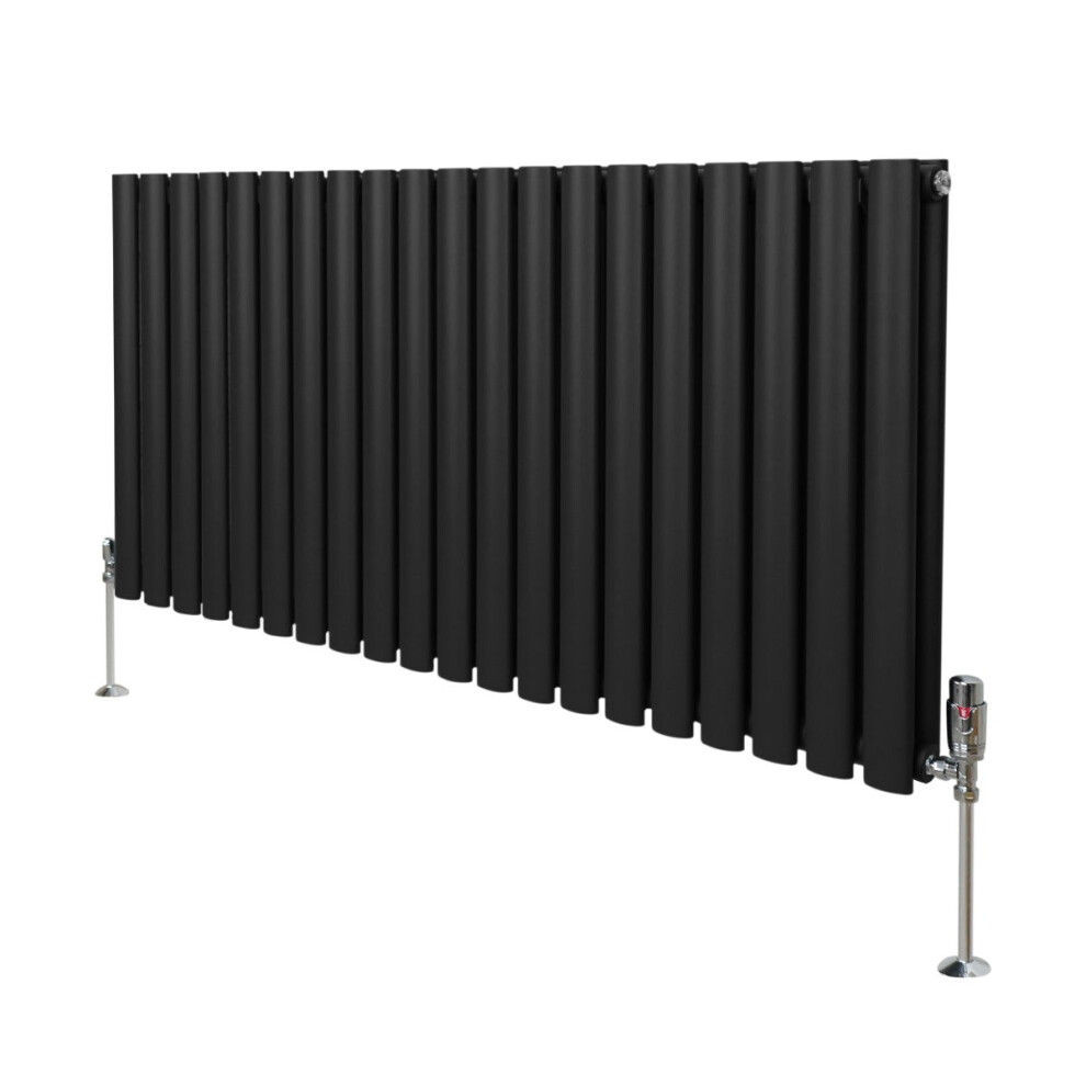 Radiateur Colonne Ovale & Robinet Thermostatique Noir 600 x 1200mm