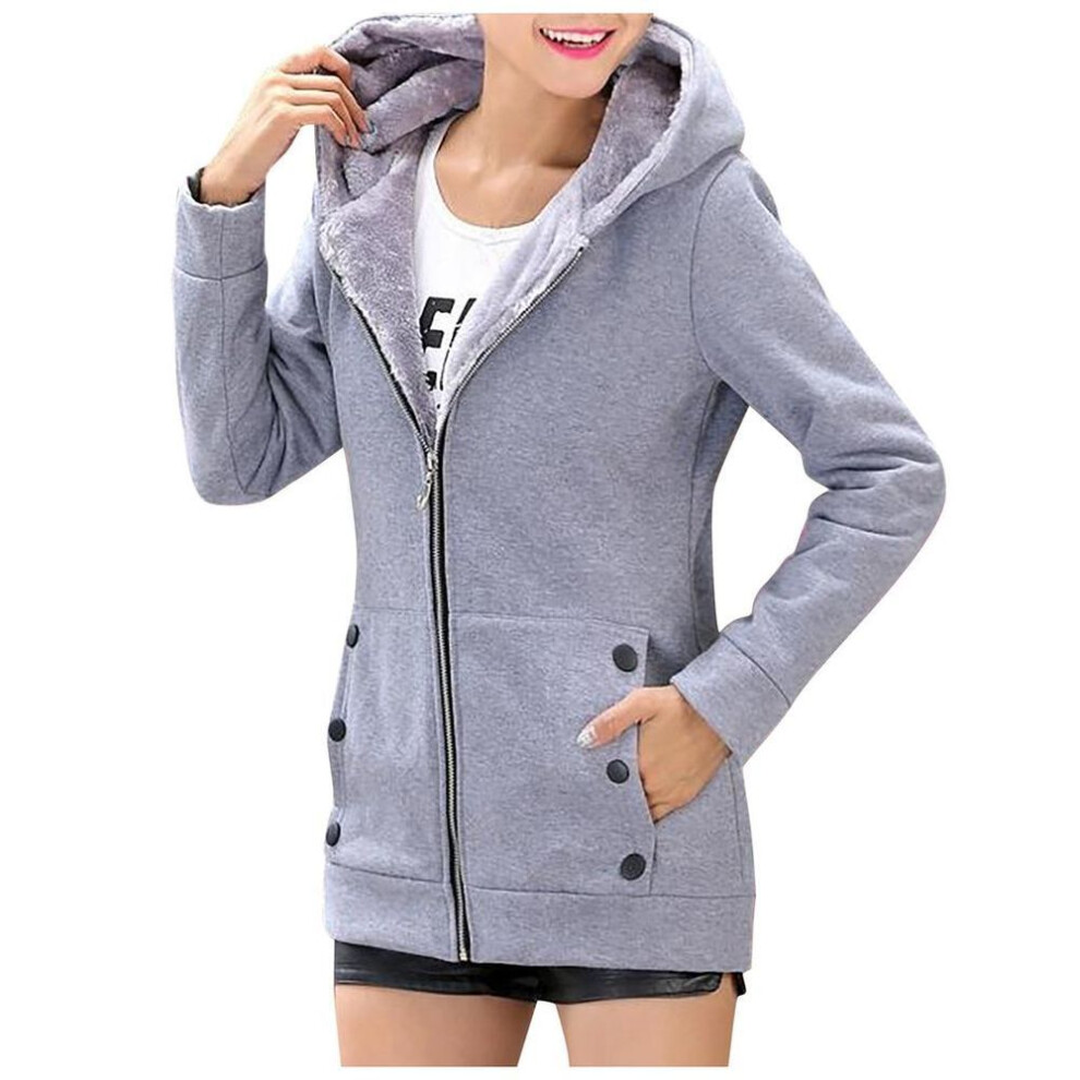 (XL, as the picture) Women&apos;s Lined Fleece Cardigan Zipper Hooded Casual Cardigan Autumn and Winter Warm Hooded Jacket