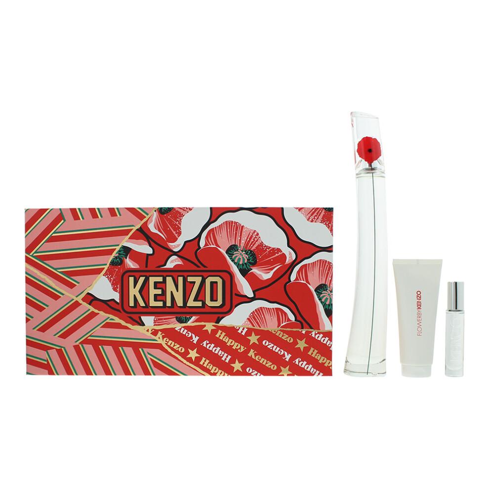 Kenzo Flower 3 Piece Gift Set: Eau de Parfum 100ml - Eau de Parfum 10ml - Body Lotion 75ml