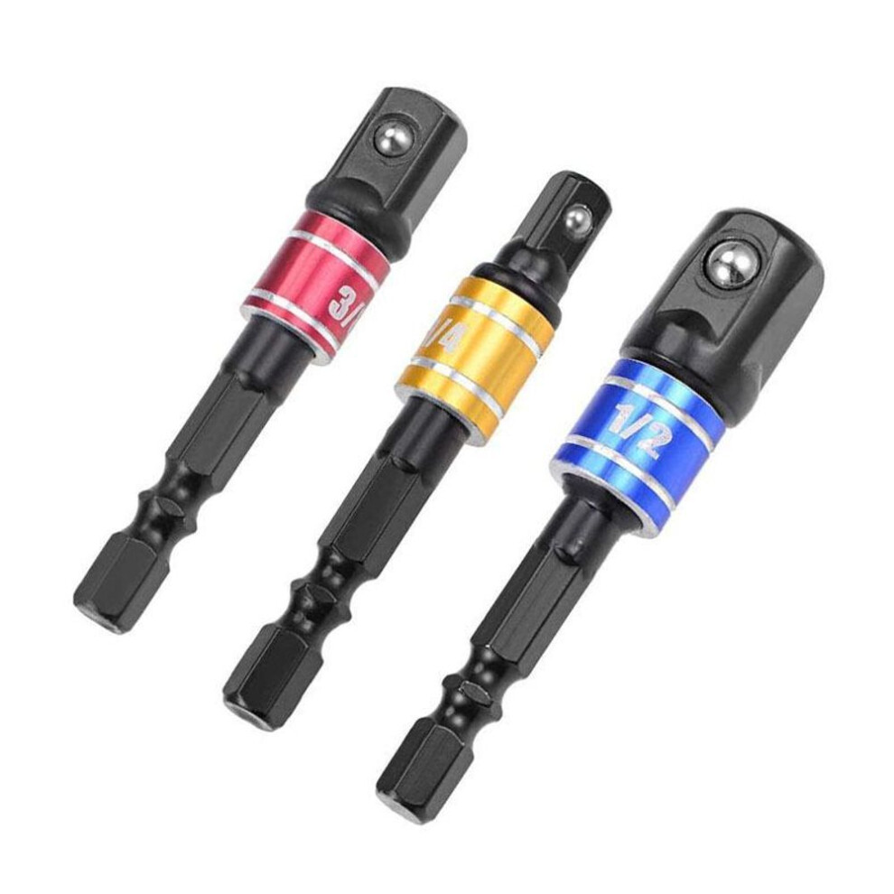 (black) 3pcs/set Drill Bar Socket Adapter Extension Impact Drill Hexagonal Shank 1/4 3/8 1/2 Square Head Electric Drill Bit