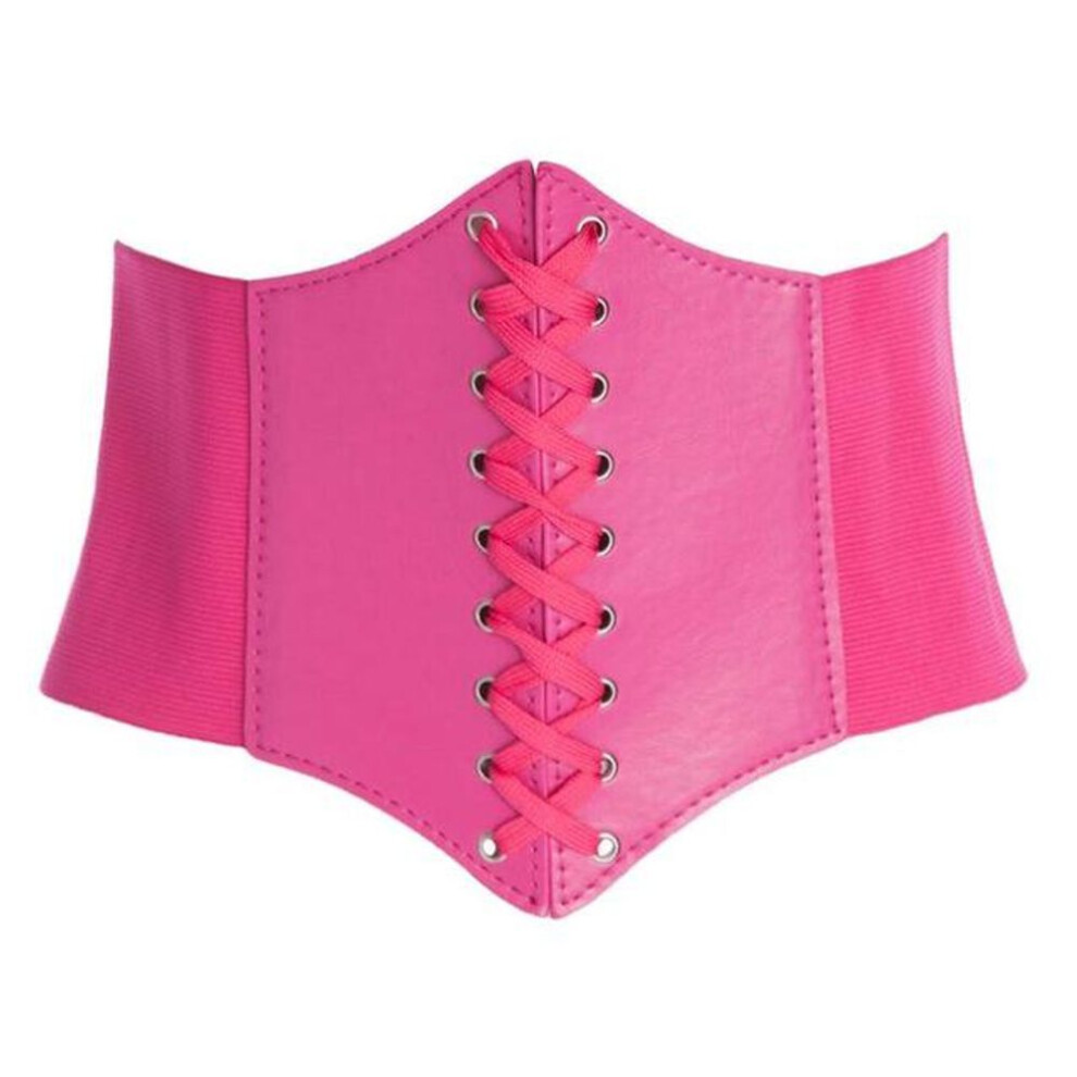 (rose red, One Size) Women Ultra Super Wide Belt Pu Elastic Corset Belt Fashion Wide Waist Belt Ladies Clothing Female