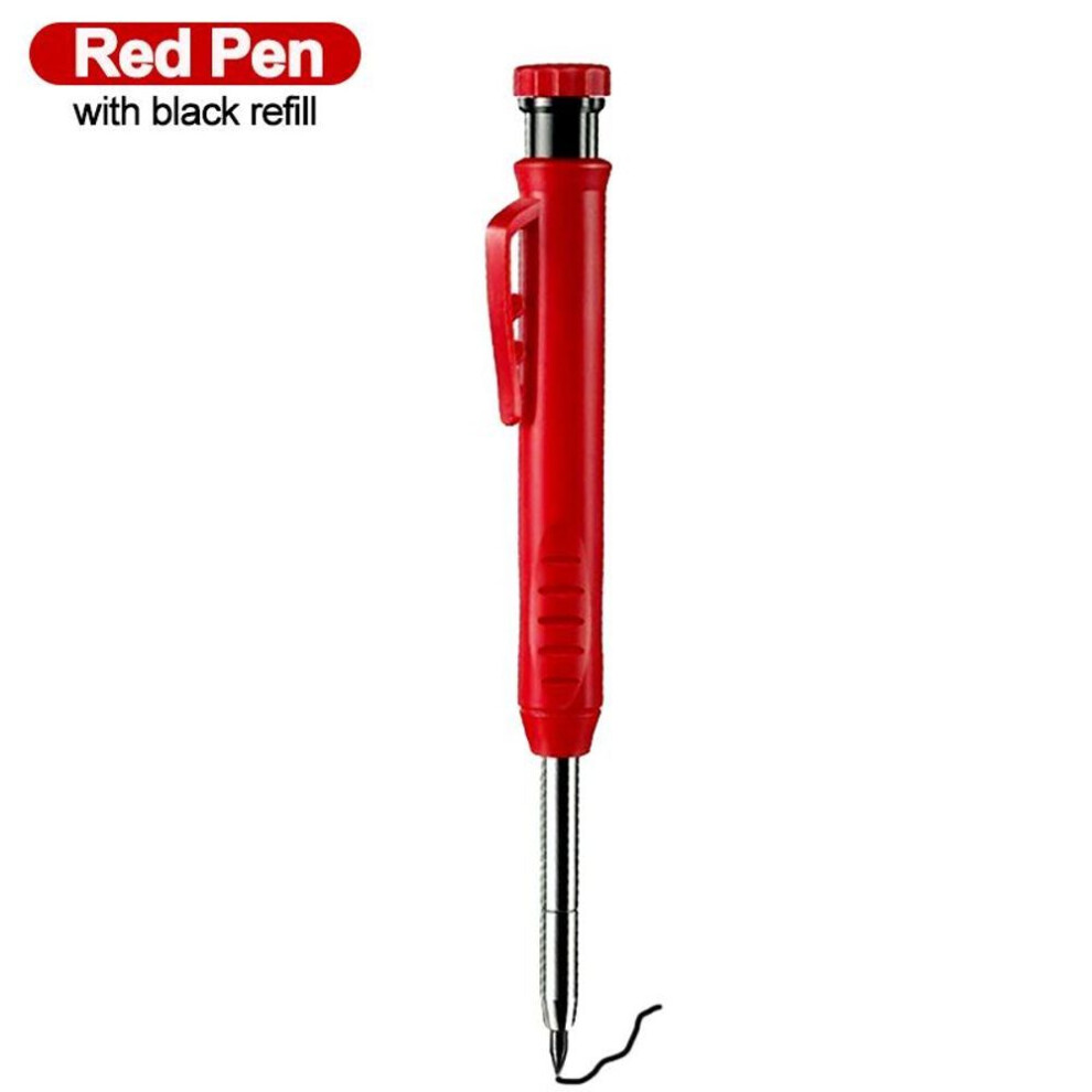 (Red Pen) Solid Carpenter Pencil Set With Refill Leads Built-in Sharpener Deep Hole Mechanical Marker For Scriber Woodworking Tools