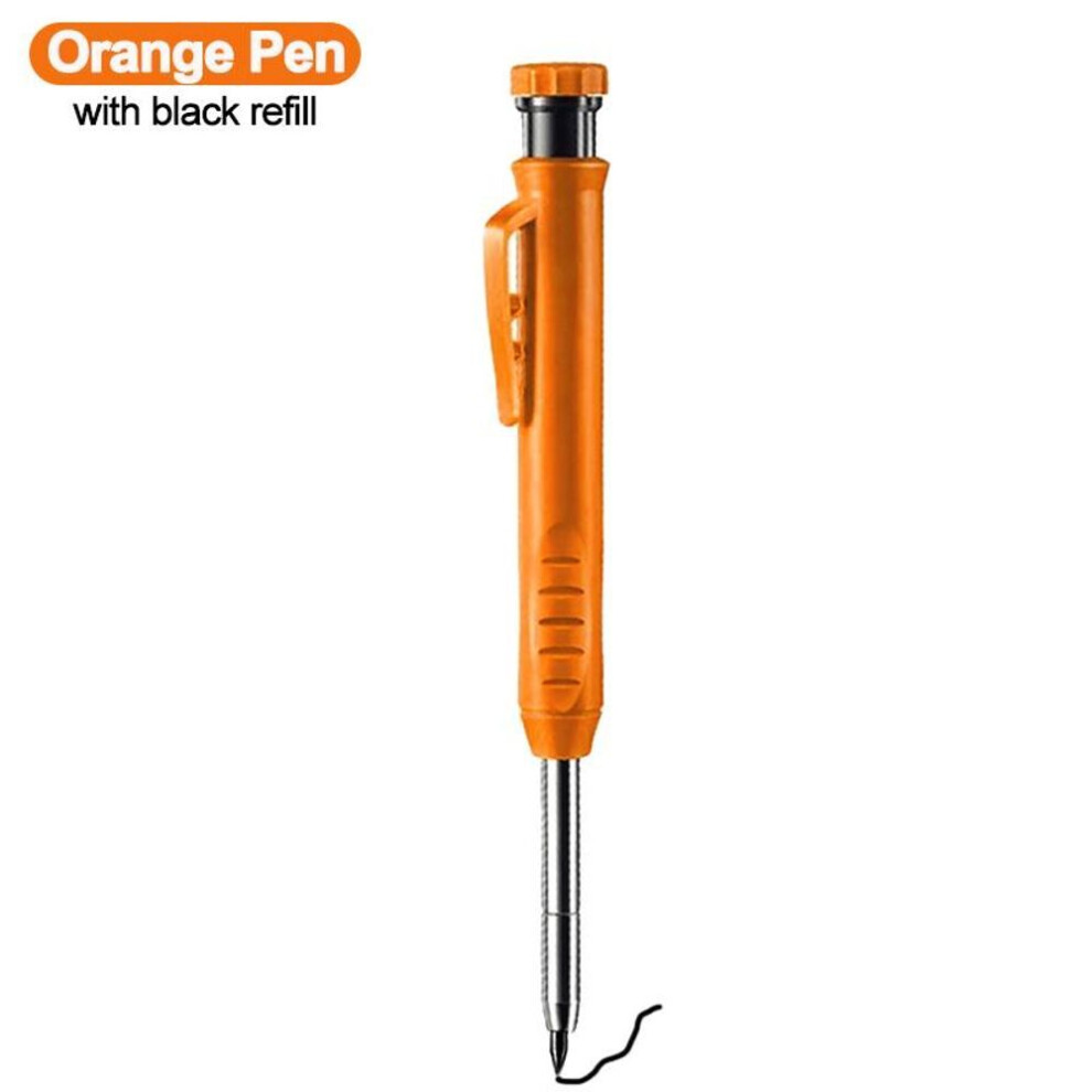 (Orange Pen) Solid Carpenter Pencil Set With Refill Leads Built-in Sharpener Deep Hole Mechanical Marker For Scriber Woodworking Tools