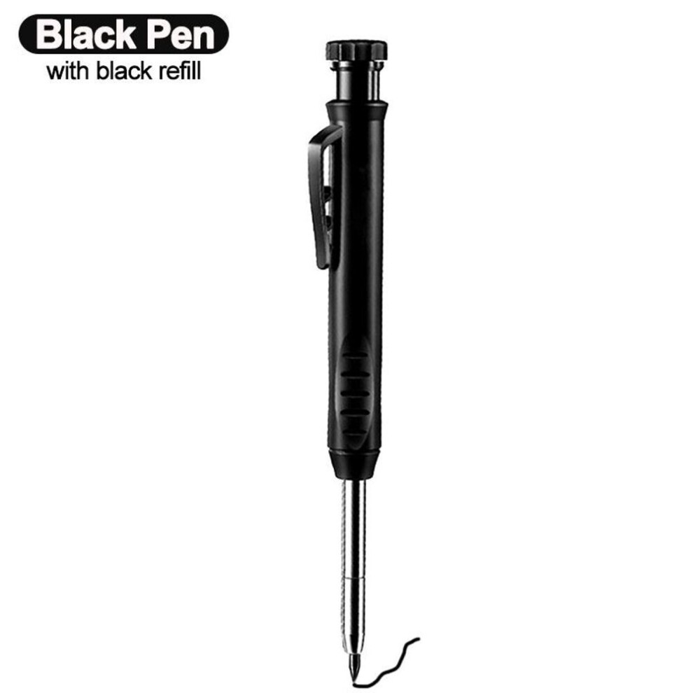 (Black Pen) Solid Carpenter Pencil Set With Refill Leads Built-in Sharpener Deep Hole Mechanical Marker For Scriber Woodworking Tools