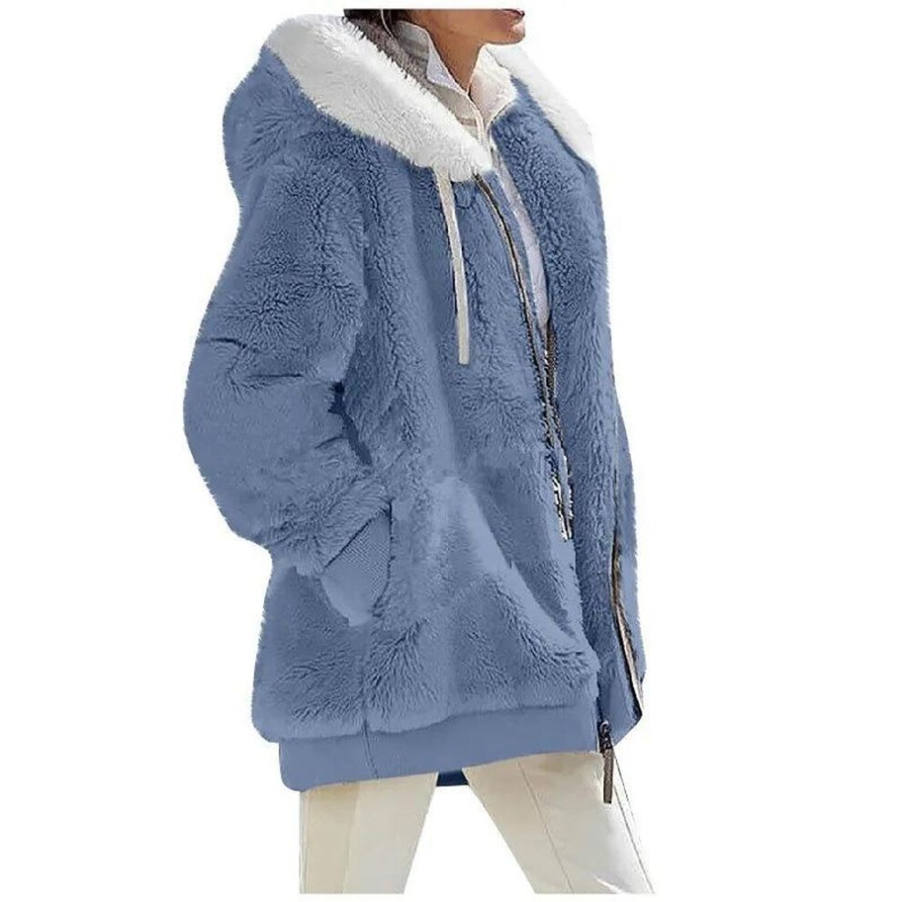 (blue, XXL) Winter Fashion Women&apos;s Coat New Casual Hooded Zipper Ladies Clothes Cashmere Autumn Women Fleece Jacket Solid Color Ladies Coats