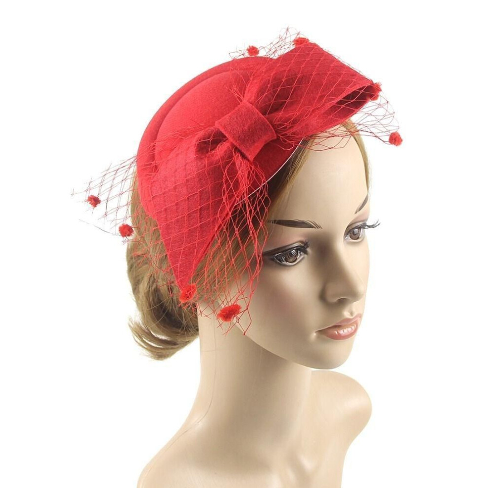 (red) Women Mesh Headwear With Clip Bridal Wedding Tea Party Headwear Fascinators Hat