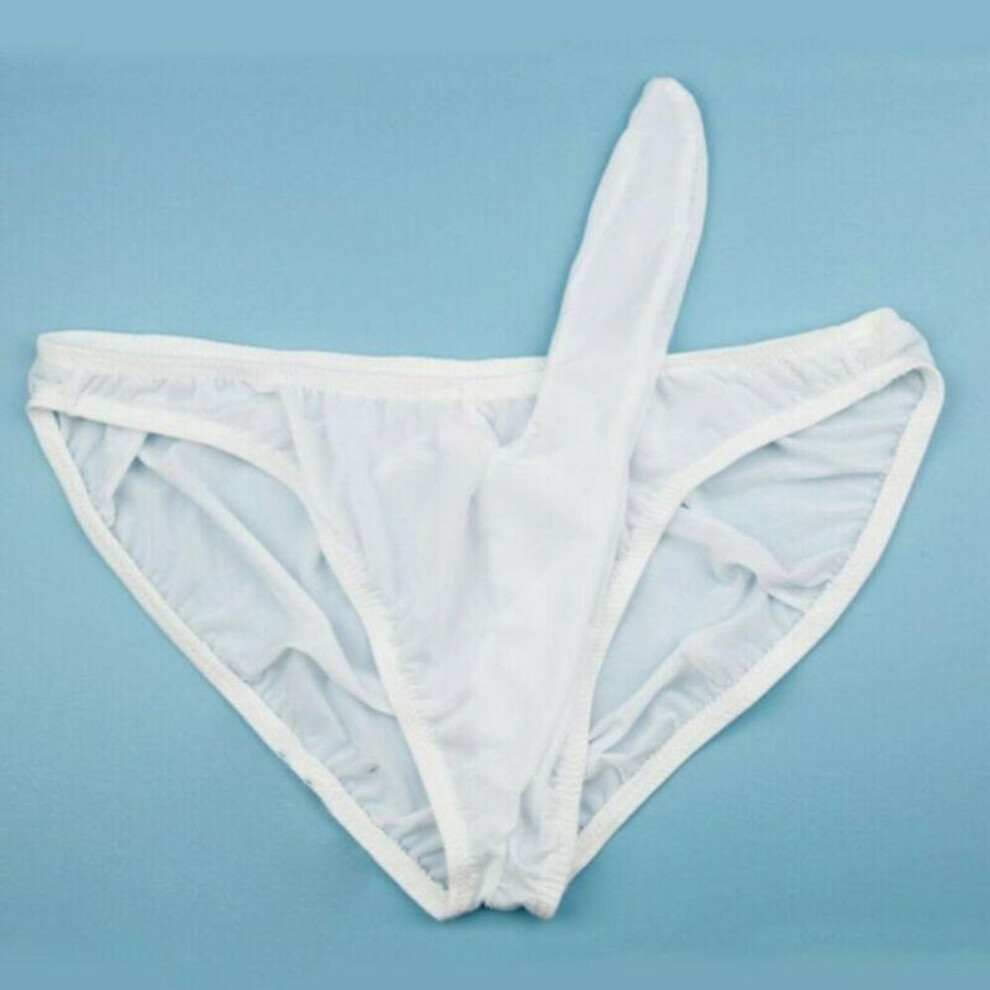 (One Size, white) Men&apos;s Sexy Ice Silk Short Underwear Solid Color Full Coverage Underwear Thong Pajamas