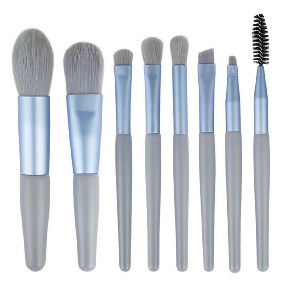 (blue) 8 Pcs Mini Travel Portable Soft Makeup Brushes Set Eye Shadow Foundation Powder Eyelash Lip Concealer Blush Make Up Brush Set